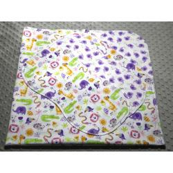 Chalk Baby Animals Purple Hemstitched Flannel Blanket w/(2) Burp Cloths Kit