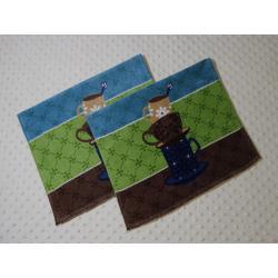 Coffee Cups Hemstitch (2) Piece Tea Towel Kit