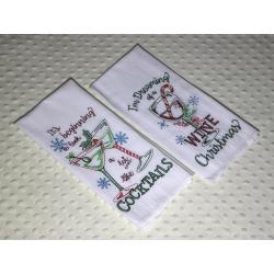 Christmas Cocktails And Wine Hemstitched 2 Piece Tea Towel Kit