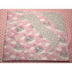 Dreamy Elephants Pink Hemstitched Flannel Blanket w/(2) Burp Cloths Kit