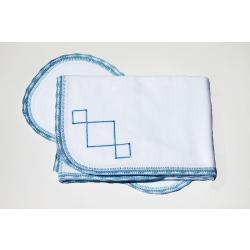 Embroidered Flannel Blessing Blanket and Burp Cloth Blue w/Crochet Edging Gift Set