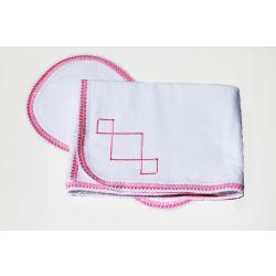 Embroidered Flannel Blessing Blanket and Burp Cloth Pink w/Crochet Edging Gift Set