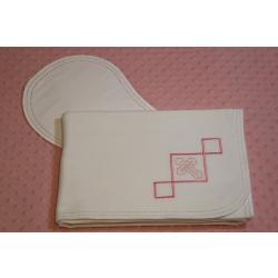 Hemstitched Embroidered Cross Blesssing Blanket Pink (Double Layer) W/Burp Cloth Kit-