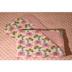 Elephants and Turtles Flower Power Hemstitched Flannel Blanket w/(2) Burp Cloths Kit