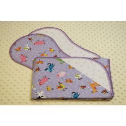 Farm Animals Lavender Finished Crochet Edge Flannel Blanket w/(2) Burp Cloths Gift Set