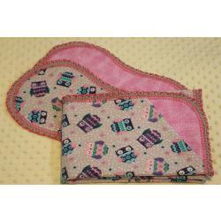 Fancy Owls Finished Crochet Edge Flannel Blanket w/(2) Burp Cloths Gift Set