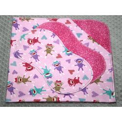 I Love Sock Monkeys Pink Hemstitched Flannel Blanket w/(2) Burp Cloths Kit