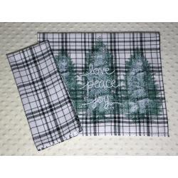 Christmas Love Peace Joy Trees Hemstitched 2 Piece Tea Towel Kit