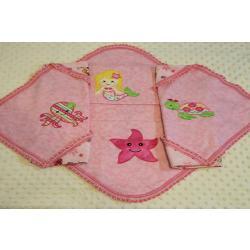 Applique Mermaid And Sea Friends Flannel Blanket w/(2) Burp Cloths Gift Set