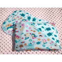 Mermaids And Sea Turtles Hemstitched Flannel Blanket w/(2) Burp Cloths Kit