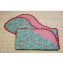 My Loveable Teddy Bears Pink Finished Crochet Edge Flannel Blanket w/(2) Burp Cloths Gift Set