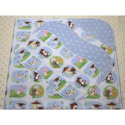 Nursery Rhyme Blue Hemstitched Flannel Blanket w/(2) Burp Cloths Kit