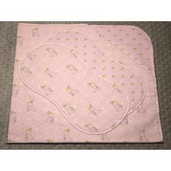 Pink Bunny Hemstitched Cotton/Flannel Baby Blanket and (2) Burp Cloths Kit