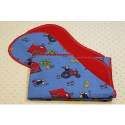 Red Farm Tractor Finished Crochet Edge Flannel Blanket w/(2) Burp Cloths Gift Set