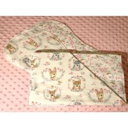 Shabby Chic Pink Animals Hemstitched Flannel Blanket w/(2) Burp Cloths Kit
