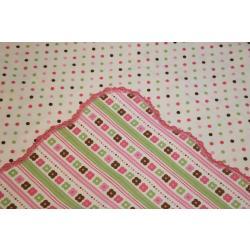 Scalloped Edge Flowers And Dots Hemstitched Flannel Blanket w/(2) Burp Cloths Kit