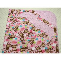 Silly Monkey Hemstitched Flannel Blanket w/(2) Burp Cloths Kit