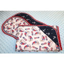 Sail On Finished Crochet Edge Flannel Blanket w/(2) Burp Cloths Gift Set