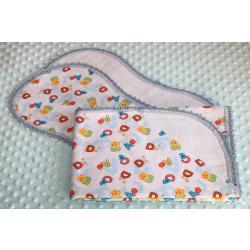 Sesame Street Blue Finished Crochet Edge Flannel Blanket w/(2) Burp Cloths Gift Set