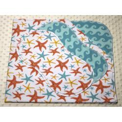 Starfish Wishes Hemstitched Flannel Blanket w/(2) Burp Cloths Kit