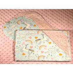Unicorns In The Sky Hemstitched Flannel Blanket w/(2) Burp Cloths Kit