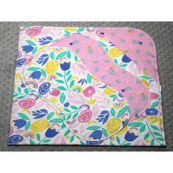 Water Color Floral Hemstitched Flannel Blanket w/(2) Burp Cloths Kit