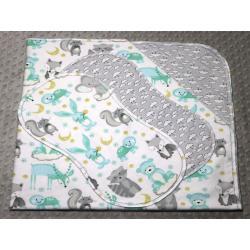 Woodland Friends And Clouds Hemstitched Flannel Blanket w/(2) Burp Cloths Kit