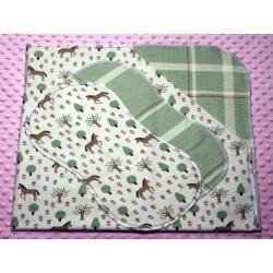 Wondering Horses Hemstitched Flannel Blanket w/(2) Burp Cloths Kit